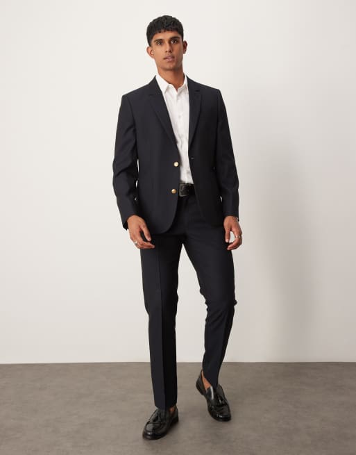 ASOS DESIGN - Abito slim blu navy jacquard