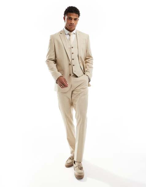 ASOS DESIGN - Abito slim color pietra con lino - view 1