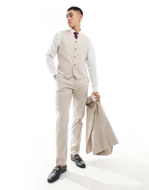 ASOS DESIGN - Abito slim color pietra in misto lino