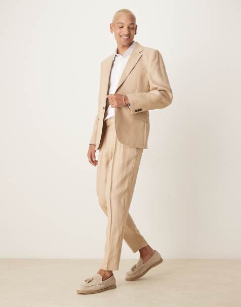 ASOS DESIGN - Abito slim fit color pietra premium 100% lino - view 1