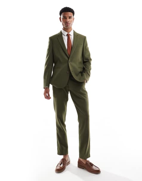 ASOS DESIGN - Abito slim fit kaki in twill di misto lana - view 1