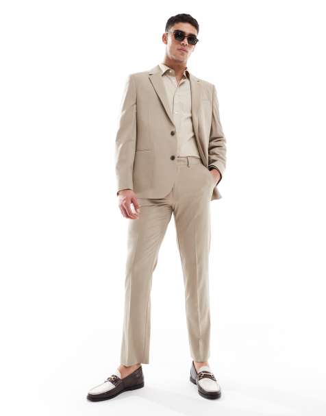 ASOS DESIGN - Abito slim fit lavabile in misto lana pettinata di colore neutro - view 1