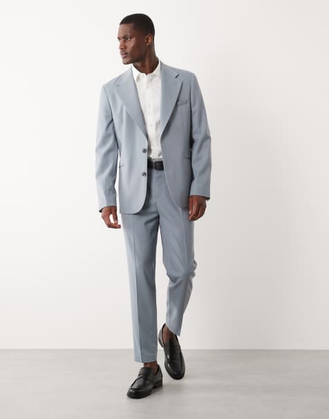ASOS DESIGN - Abito slim in 100% lana estiva blu - view 1