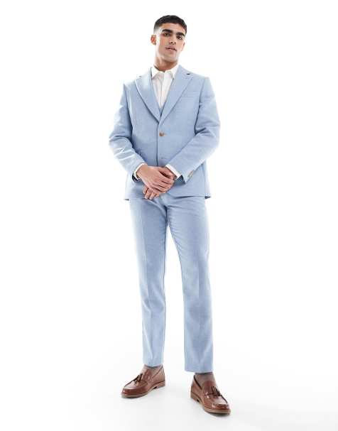 ASOS DESIGN - Abito slim in misto lana blu intrecciato - view 1