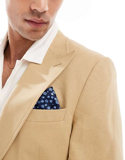 ASOS DESIGN - Abito slim in misto lino beige