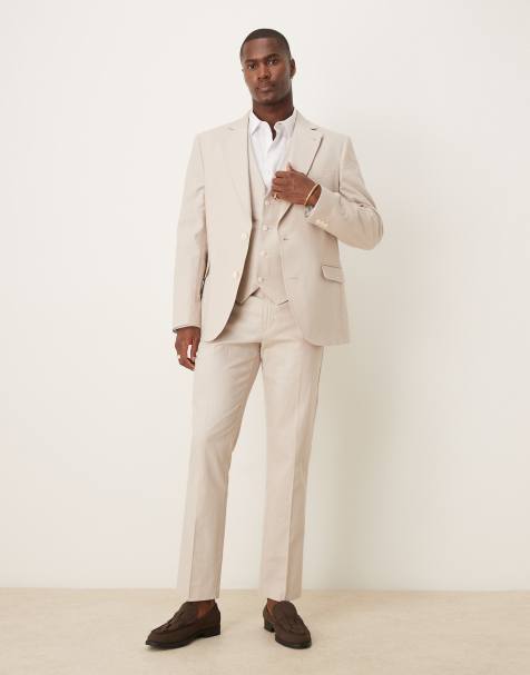 ASOS DESIGN - Abito slim in misto lino color pietra - view 1