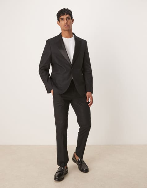 ASOS DESIGN - Abito slim in misto lino nero stile smoking - view 1