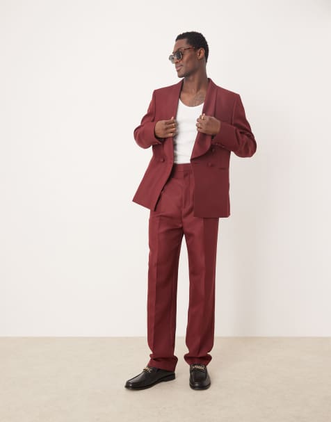 ASOS DESIGN - Abito slim in raso bordeaux con rever sciallato - view 1