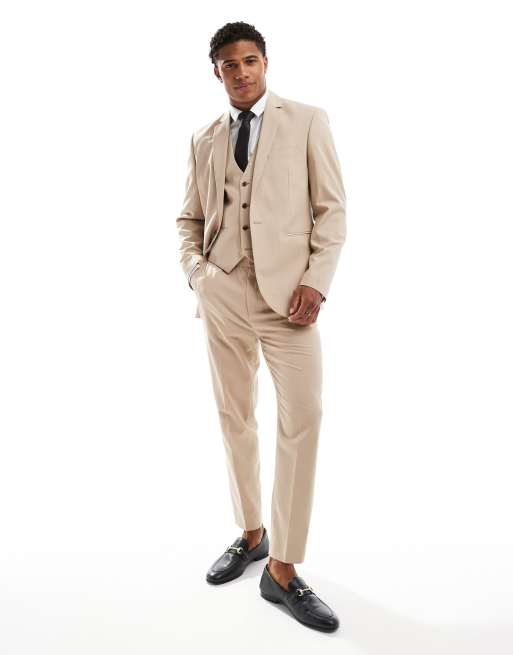 ASOS DESIGN - Abito slim in tessuto a quadri Principe di Galles colore neutro tono su tono