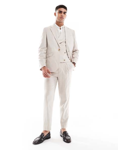 ASOS DESIGN - Abito slim in twill con lino color pietra - view 1