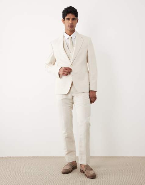 ASOS DESIGN - Abito slim in twill di misto lino écru - view 1