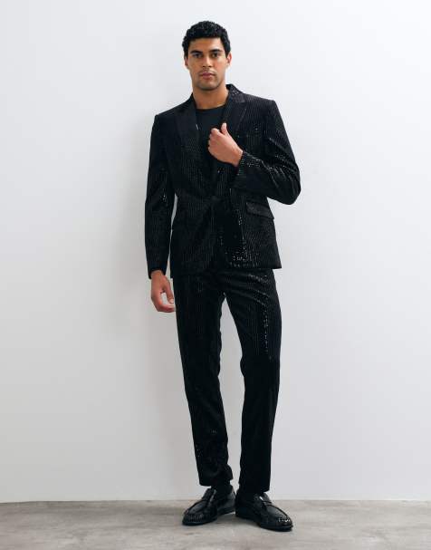 ASOS DESIGN - Abito slim in velluto nero con paillettes - view 1