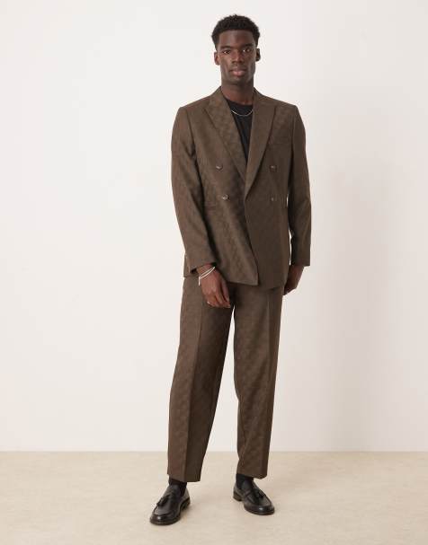 ASOS DESIGN - Abito slim marrone a scacchi jacquard - view 1
