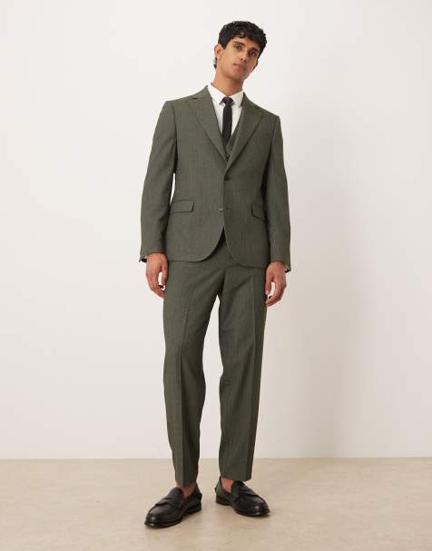 ASOS DESIGN - Abito slim verde scuro a spina di pesce - view 1