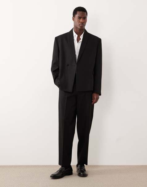 ASOS DESIGN - Abito squadrato nero a righe metallizzate tono su tono con rever sciallato - view 1