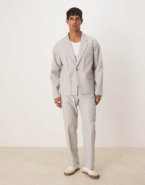 ASOS DESIGN - Abito squadrato testurizzato grigio in misto lino - view 1