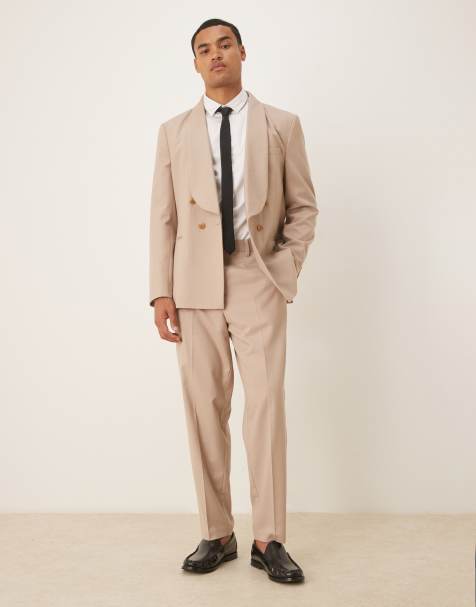 ASOS DESIGN - Abito vestibilità classica doppiopetto beige in flanella - view 1