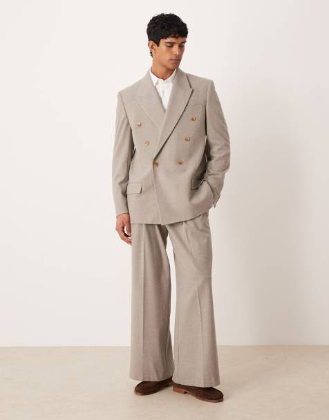 ASOS DESIGN - Abito vestibilità comoda beige in flanella con spalle squadrate - view 1