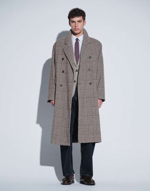 ASOS DESIGN - abrigo extragrande de efecto lana a cuadros marrones, 2 de 6