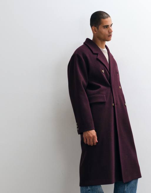 ASOS DESIGN - abrigo extragrande de efecto lana en burdeos, 3 de 5