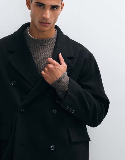 ASOS DESIGN - abrigo extragrande efecto lana en negro, 2 de 5