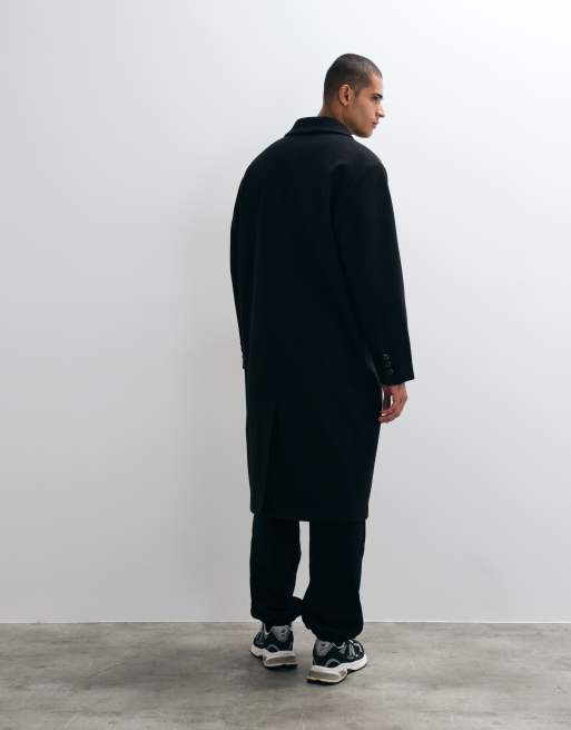 ASOS DESIGN - abrigo extragrande efecto lana en negro, 4 de 5