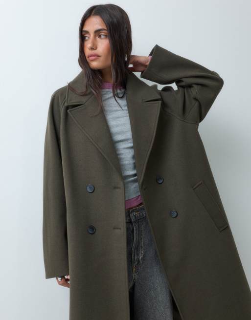 ASOS DESIGN - abrigo largo de doble botonadura en caqui, 3 de 4