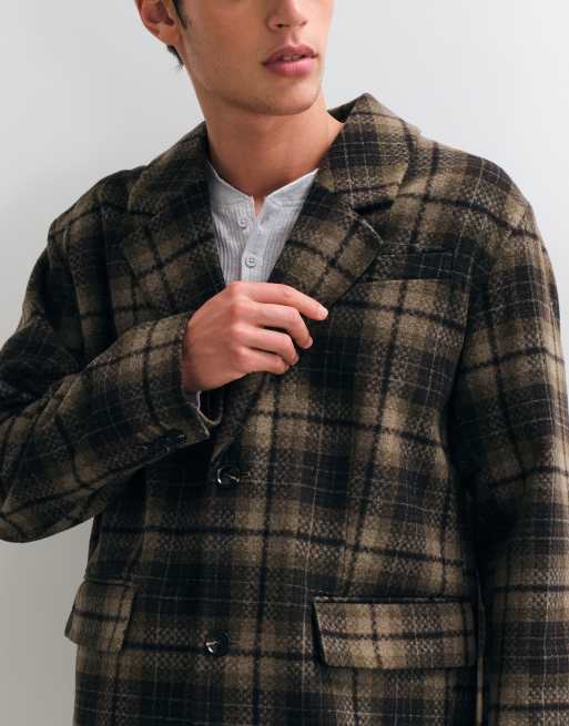 ASOS DESIGN - abrigo largo de mezcla de lana a cuadros en tono neutro, 4 de 5