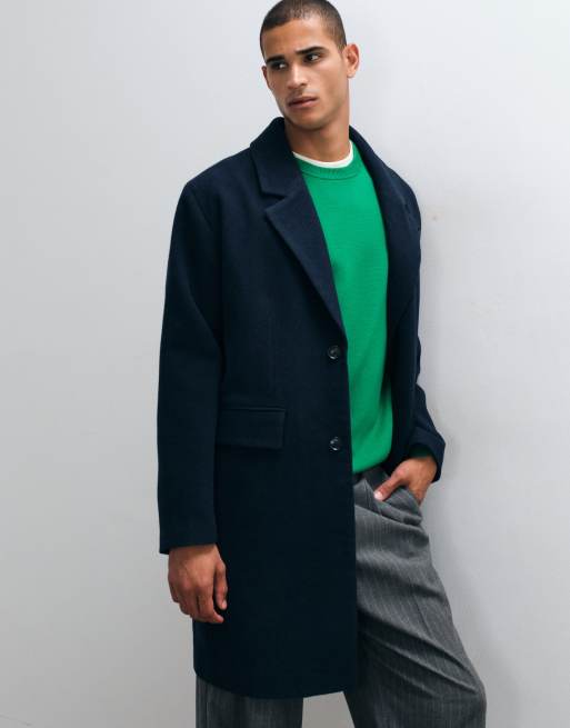 ASOS DESIGN - abrigo largo efecto lana en azul marino, 2 de 5