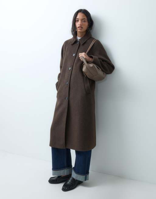 ASOS DESIGN - abrigo largo tipo car coat con lana en chocolate oscuro, 1 de 5