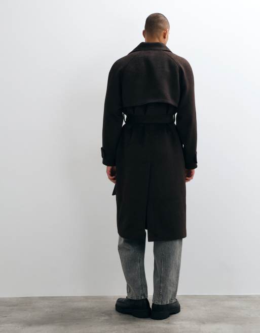 ASOS DESIGN - abrigo oversize con cinturón y efecto lana en marrón, 3 de 5