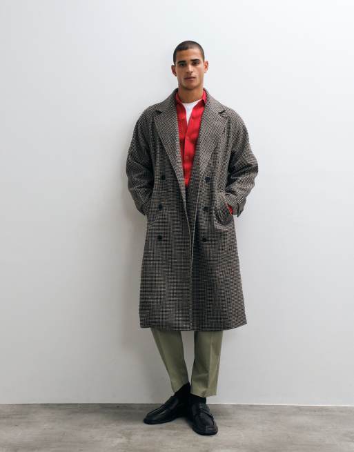 ASOS DESIGN - abrigo oversize con efecto lana y cinturón a cuadros marrones, 5 de 5