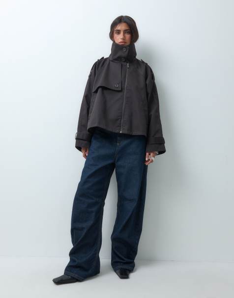 ASOS DESIGN - abrigo trench capa corto con cuello alzado en marrón oscuro - view 1