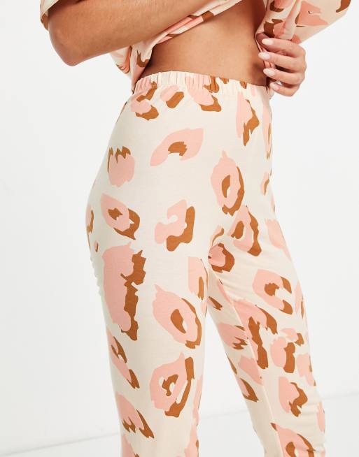 ASOS DESIGN abstract animal oversized tee & legging pyjama set in rust & pink, 4 of 4