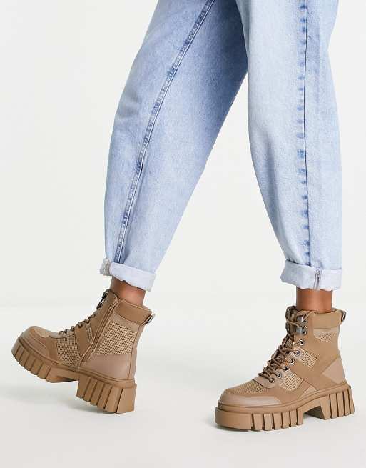 ASOS DESIGN – Abstract – Beżowe sznurowane buty trekkingowe na grubej podeszwie, 4 z 4