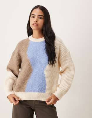 Asos Design Abstract Boucle Oversized Sweater In Blue
