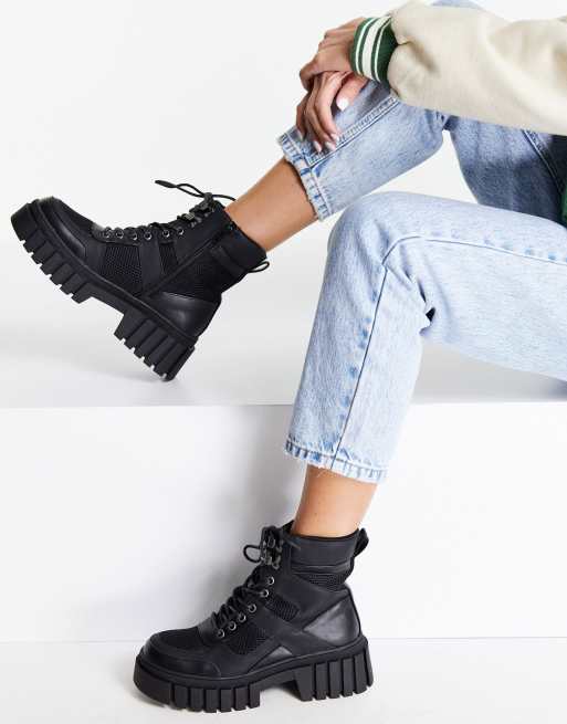 ASOS DESIGN Abstract chunky lace up hiker boots in black | ASOS