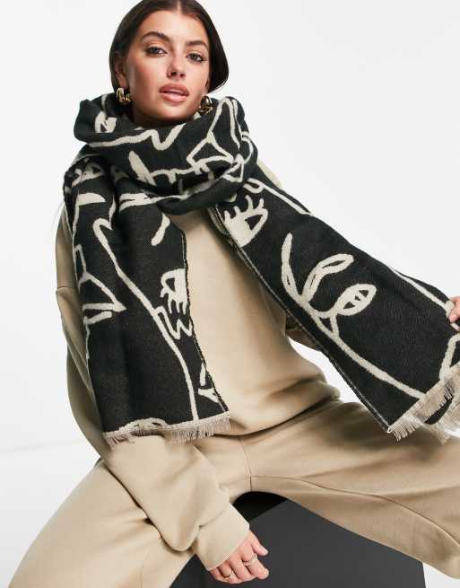 ASOS Monogram Jacquard Print Blanket Scarf in Natural