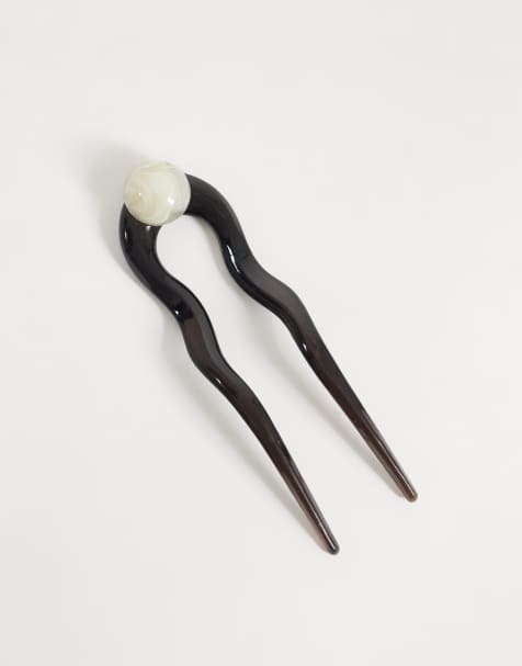 ASOS DESIGN abstract French hair pin in brown resin - view 1