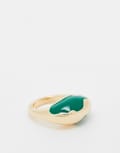 [ASOS DESIGN] ASOS DESIGN abstract green enamel ring in worn gold tone XS Gold