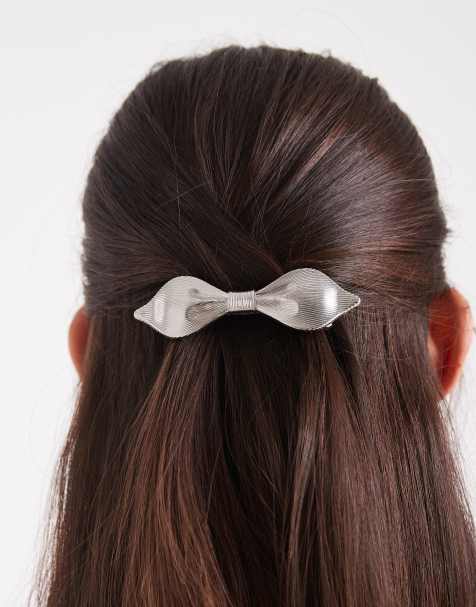 ASOS DESIGN abstract hair bow barrette clip in silver tone - view 1