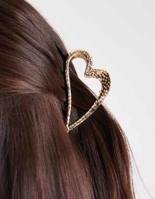 Asos Design Abstract Metal Heart Hair Claw In Burgundy