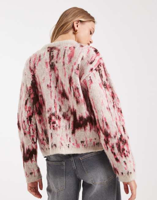ASOS DESIGN abstract pattern crew neck cardigan