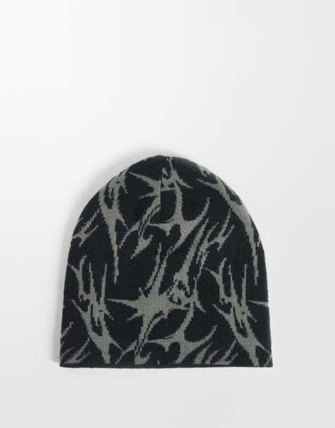 ASOS DESIGN abstract pattern skull beanie in black - view 1