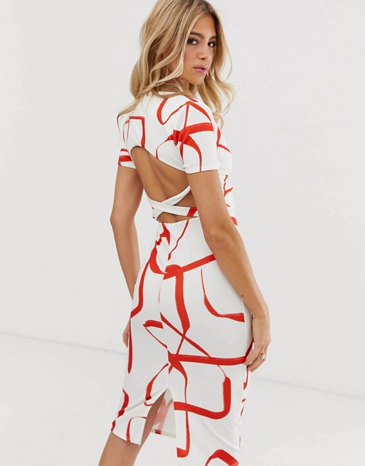 ASOS DESIGN abstract print strappy back midi dress
