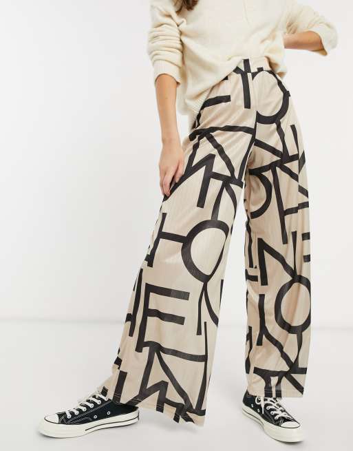 ASOS DESIGN abstract printed satin wide leg trouser