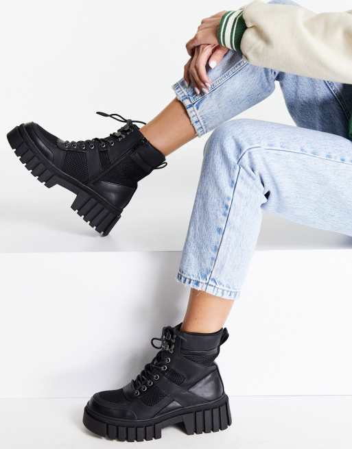 ASOS DESIGN - Abstract - Wandellaarzen met veters en dikke zool in zwart