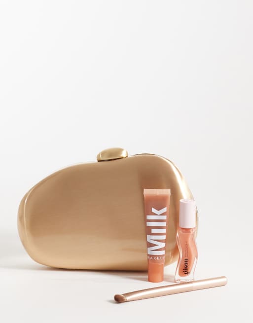 ASOS DESIGN - Abstracte hardbox clutch met crossbody bandje in goud, 3 van 4