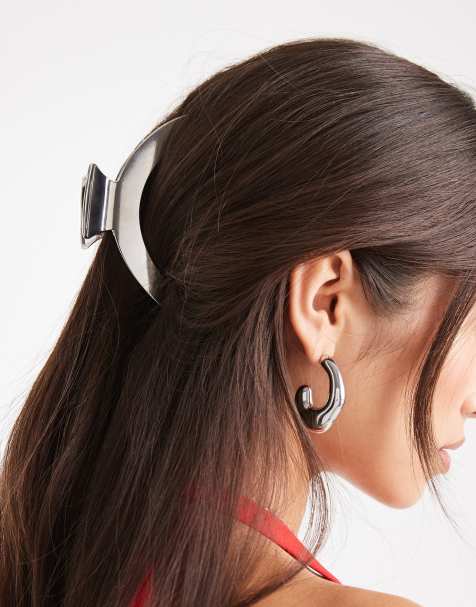 ASOS DESIGN abstract metal claw in silver tone