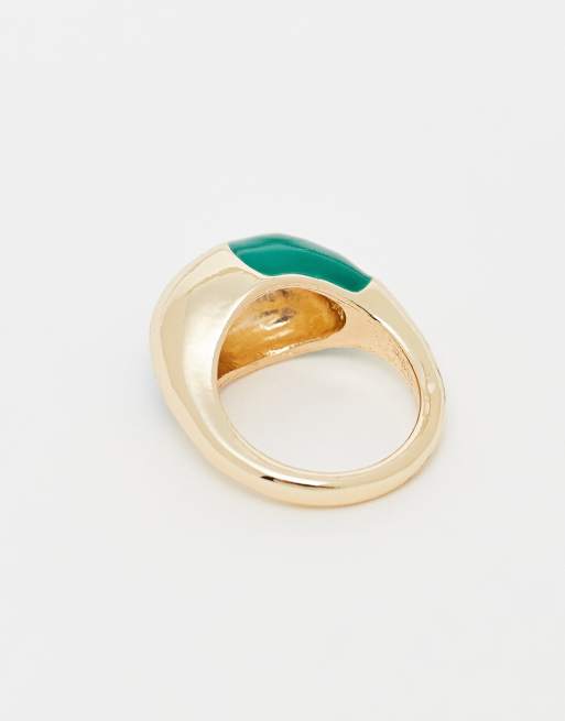 ASOS DESIGN - Abstrakt ring med grøn emalje i slidt guldfarve, 3 af 3